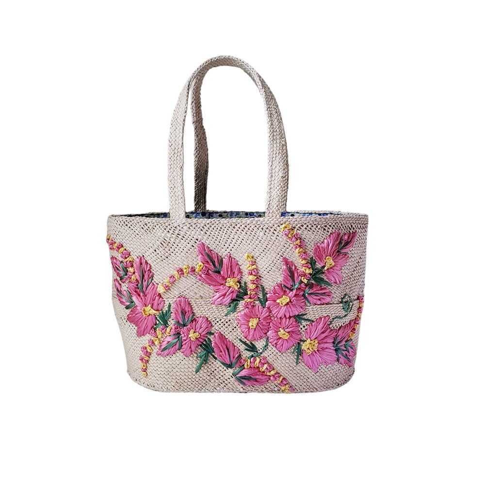Vintage Pink Floral Wicker Bag - Picture 12 of 12